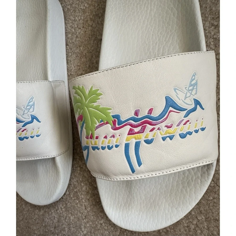 Gucci‎ Pursuit Slides Hawaii Men's UK 9 US 9.5 White Graphic Leather Upper Retro